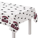 True to Your School "Congrats Grad" Rectangle Plastic Reusable Table Cover, Maroon, 54x84-in, for Graduation