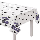 True to Your School "Congrats Grad" Rectangle Plastic Reusable Table Cover, Purple, 54x84-in, for Graduation