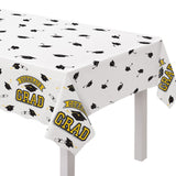 True to Your School "Congrats Grad" Rectangle Plastic Reusable Table Cover, Yellow, 54x84-in, for Graduation