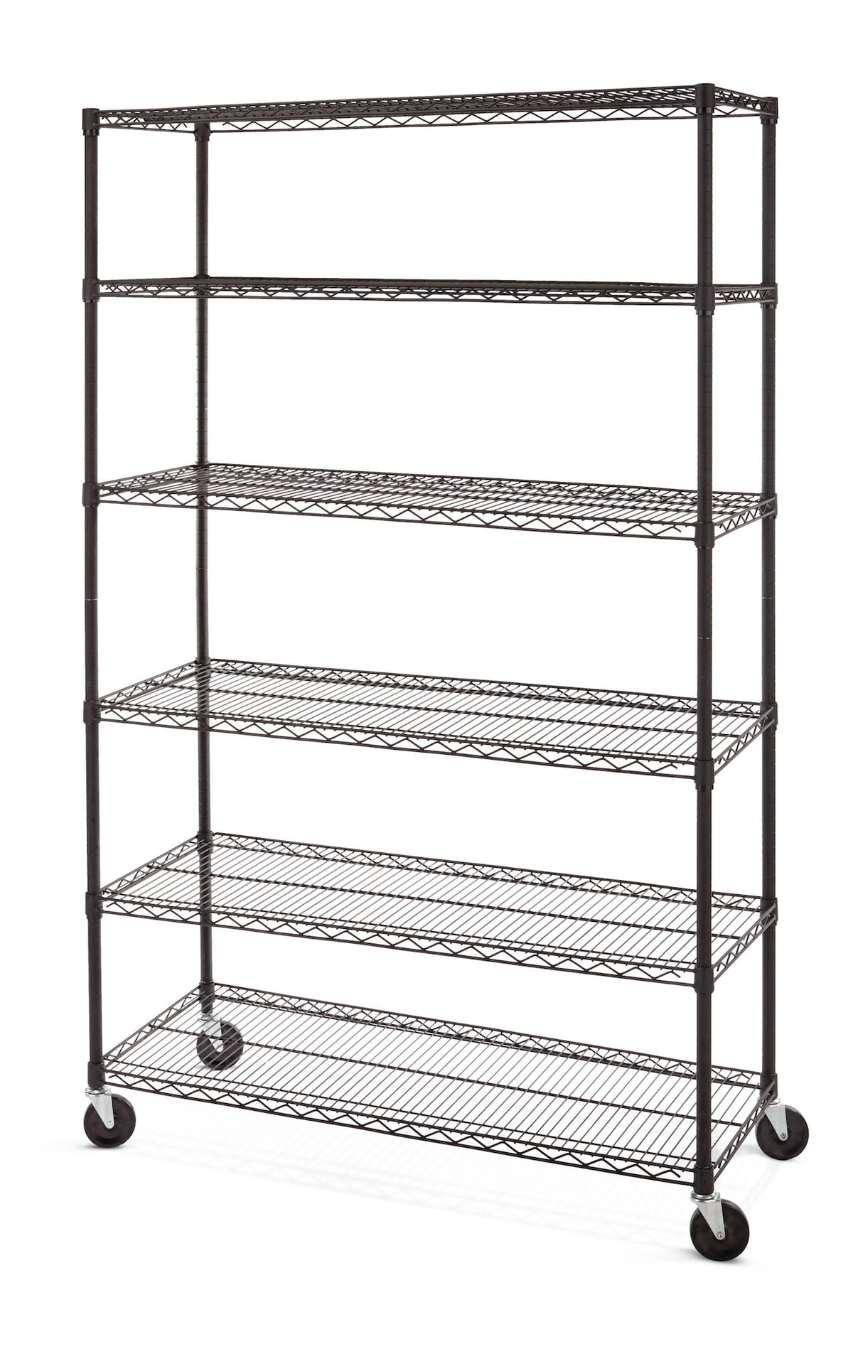 type A 6-Tier Adjustable Wire Shelving Storage Unit with Wheels, Black