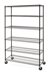 type A 6-Tier Adjustable Wire Shelving Storage Unit with Wheels, Black