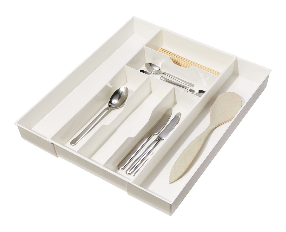 type A Alpha 7-Slot Expandable Cutlery Tray Organizer, White