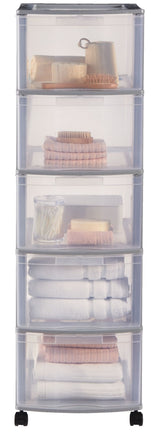 type A Deep Clear Grey Frame 5-Drawer Storage Tower/Cart with Wheels, 39-in image 2