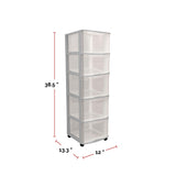 type A Deep Clear Grey Frame 5-Drawer Storage Tower/Cart with Wheels, 39-in image 3