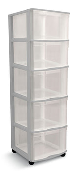 type A Deep Clear Grey Frame 5-Drawer Storage Tower/Cart with Wheels, 39-in image 4