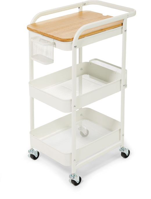 type A Engrained Steel 3-Tier Utility Cart with 4 Wheels White