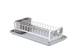 Type A Forte Compact Aluminum Dish Drying Rack with Cutlery Holder & Drainboard, 18.4 x 16-in, White/Grey