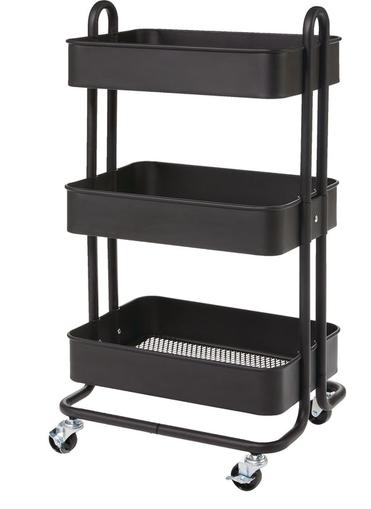 type A Momentum Steel 3-Tier Utility Cart with 4 Wheels Black