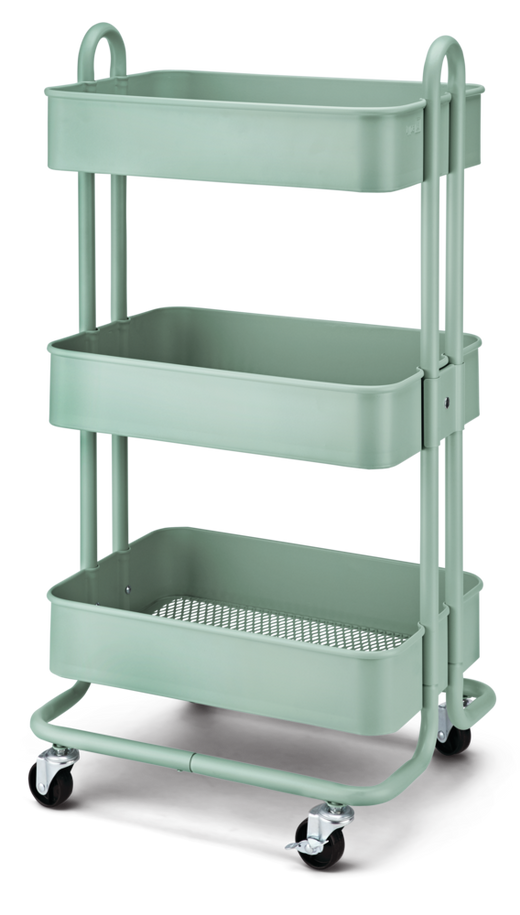 type A Momentum Steel 3-Tier Utility Cart with 4 Wheels, Eucalyptus