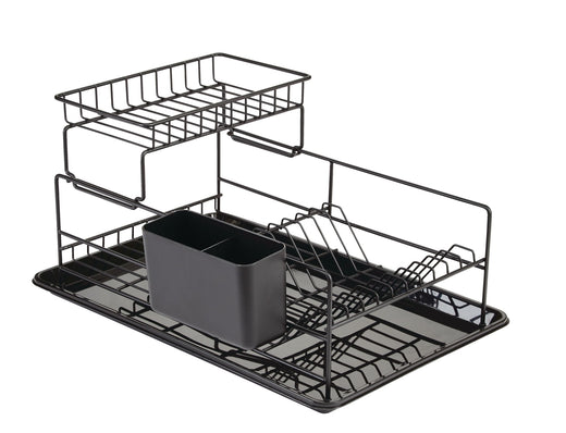Type A Perspective Steel 2-Tier Dish Drying/Draining Rack with Cutlery Holder, 18.2 x 12.3-in, Black