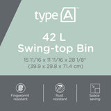 type A Plastic Rectangular Swing Lid Garbage Can, Black/Grey, 42-L image 2