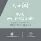 type A Plastic Rectangular Swing Lid Garbage Can, Black/Grey, 50-L image 3