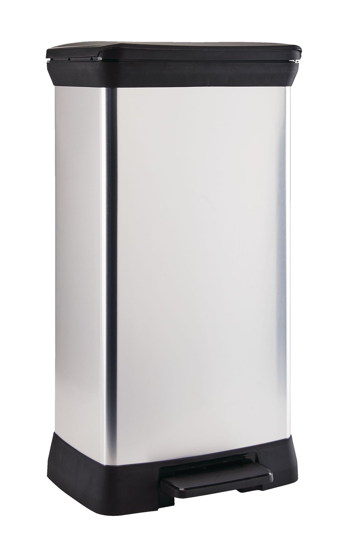 type A Slim Silver Plastic Rectangular Step Garbage Can, 50-L