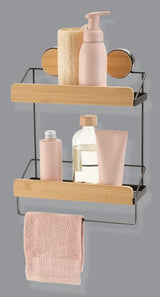 Type A Wall Mounted 2-Tier Shower Rack, Black/Bamboo