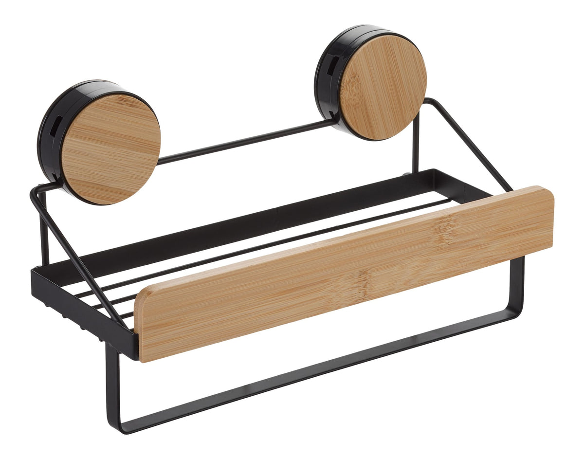 Type A Wall Mounted Single Tier Shower Rack, Black/Bamboo