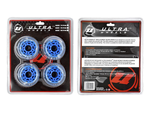 Ultra Wheels Inline Skates Replacement Wheels, Assorted Sizes, Blue, 4-pk