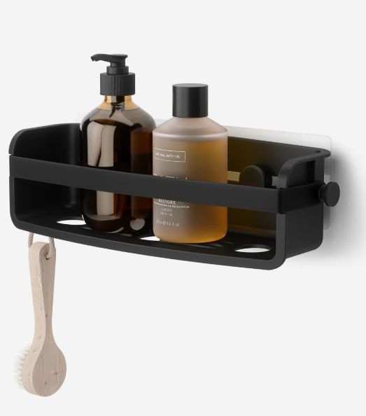 Umbra Flex Adhesive Shower Caddy Organizer Bin, Black