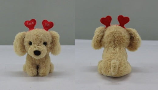 Valentine's Day Plush Dog with Heart Headband Gift for Valentine's/Anniversary Day, 6.5-in