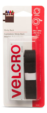 Velcro Adhesive General Purpose Sticky Back Tape, Black, 18 x 3/4-in, 1-pk
