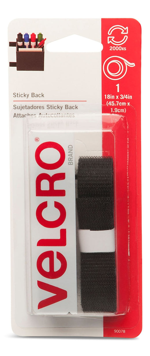 Velcro Adhesive General Purpose Sticky Back Tape, Black, 18 x 3/4-in, 1-pk