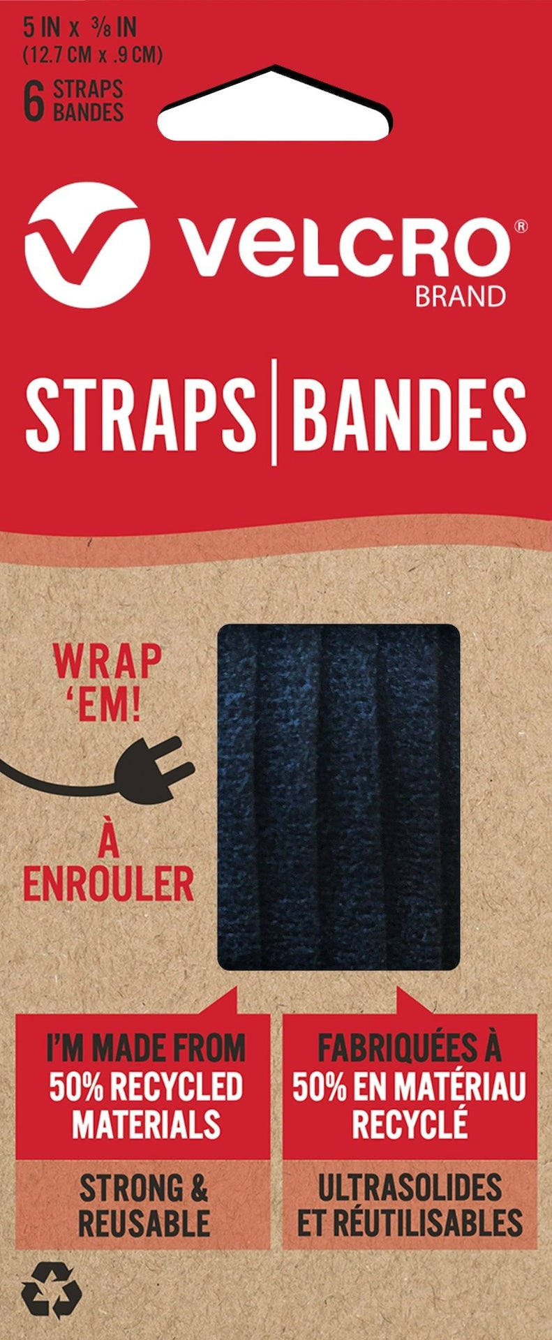 Velcro Adjustable Reusable Eco Pre-Cut Straps, Black, 5 x 0.3-in, 6-pk
