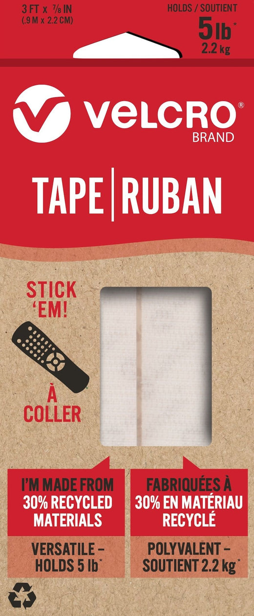 Velcro Durable Reusable Eco Tape, White, 5-lbs, 3-ft x 0.7-in