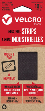 Velcro Durable Water-Resistant Eco Industrial Strips, Black, 10-lbs, 3 x 1.7-in, 2-pk