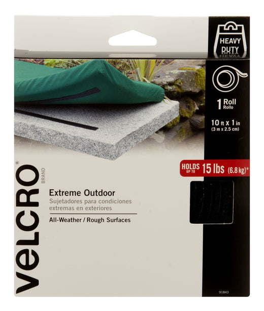 Velcro Industrial Strength Extreme Heavy Duty Tape, Black, 15-lbs, 10-ft x 1-in, 1-pk