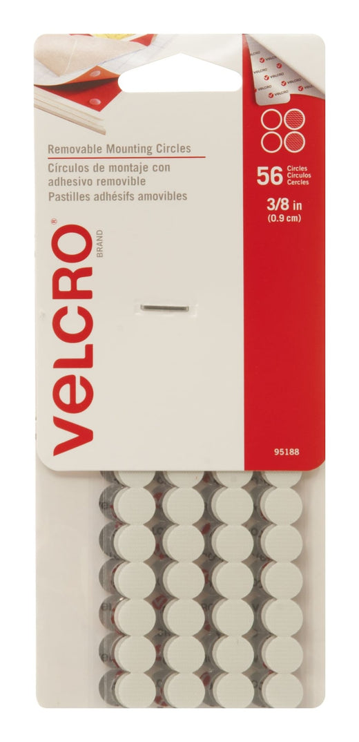 Velcro Removeable Adhesive Peel and Stick Mounting Circles, White, 3/8-in, 56-pk