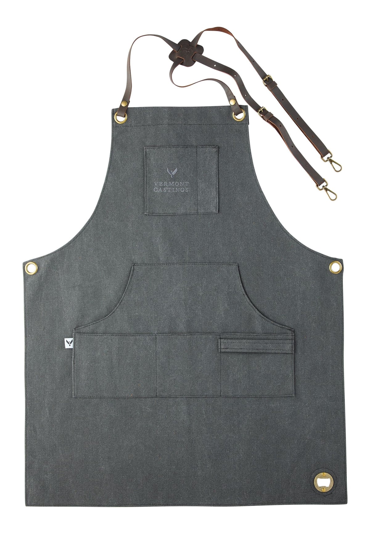 Vermont Castings Adjustable Canvas & Leather BBQ Grilling Apron with Pockets, Grey