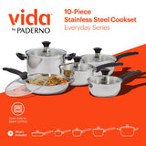 Vida by PADERNO Everyday Series Premium Stainless Steel Cookware Set, Dishwasher & Oven-Safe, 10-pc image 7