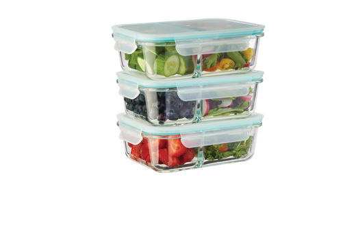 Vida by PADERNO Glass Clip Food Storage Container Set with Compartments and Leakproof Lids, 3 Count