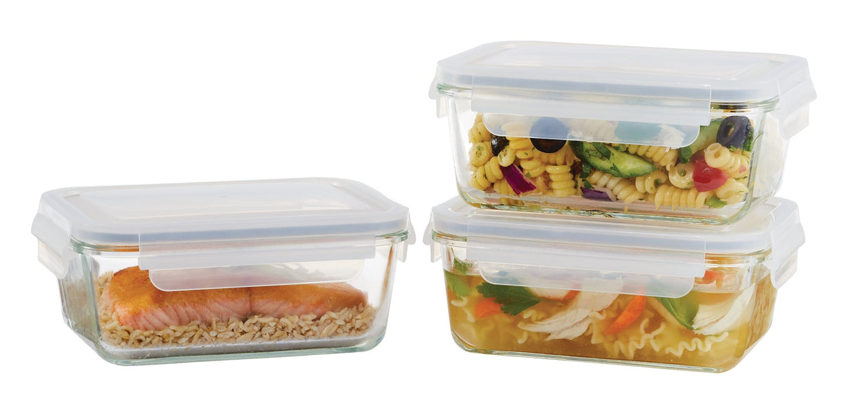Vida by PADERNO Glass Clip Lid Food Storage Container Set Leakproof, 980-mL, 3 Count
