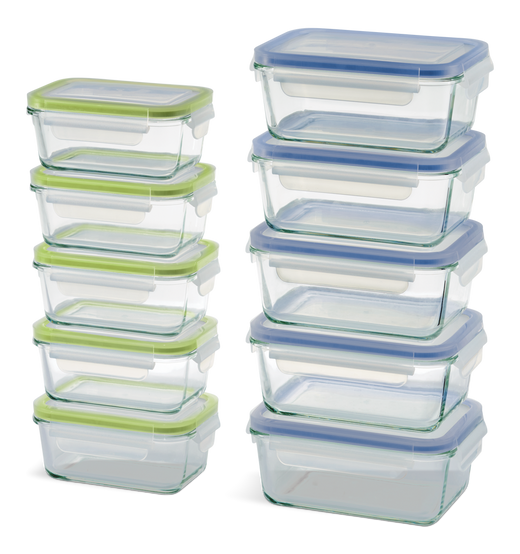 Vida by PADERNO Glass Clip Lid Food Storage Container Set with Leakproof Lids, 10-pk, with Lids