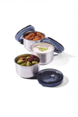 Vida by PADERNO Leakproof Stainless Steel Mini Food Storage Pots and Lids, 3 Count