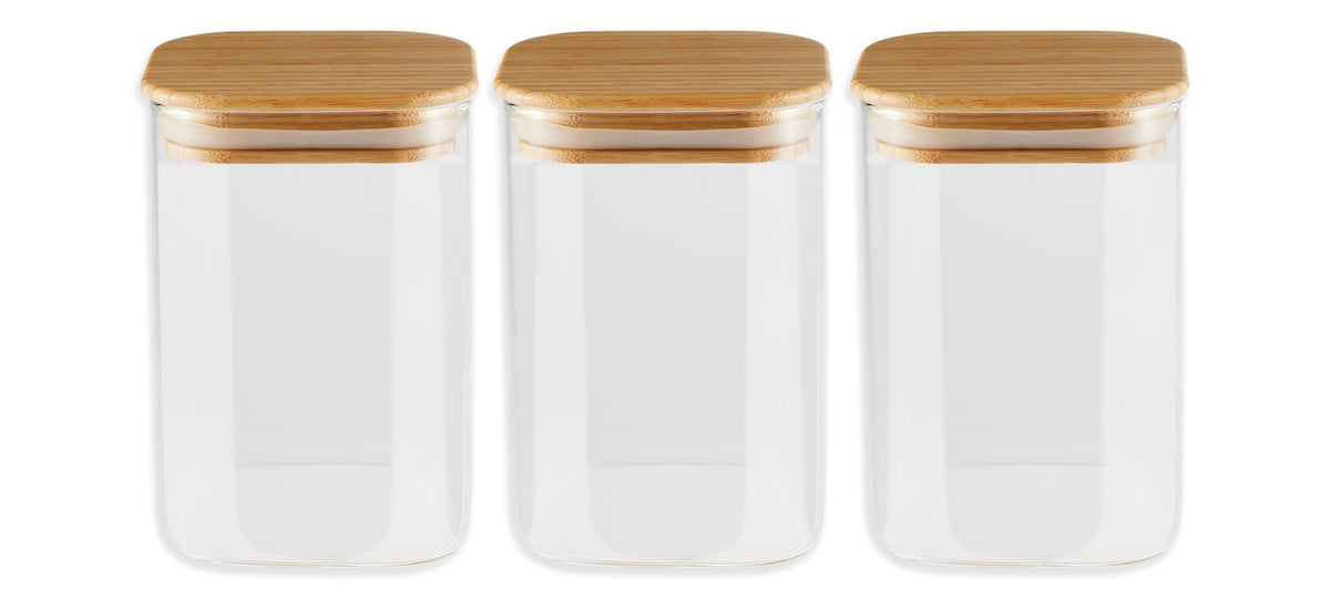 Vida by PADERNO Square Glass Pantry Storage Container Set with Airtight Bamboo Lid, 3 Count
