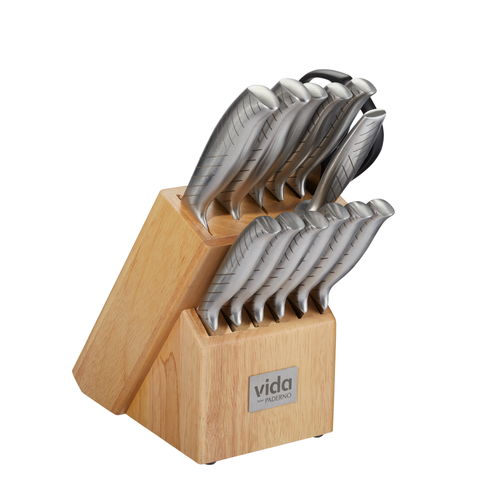 Vida by PADERNO Stainless Steel Knife Block Set, Ergonomic Grip, 14-pc