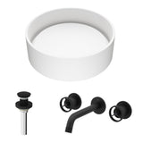 VIGO Anvil MatteStone Round White Composite Bathroom Sink/Basin Set with Cass Wall Mount Faucet and Pop-Up Drain image 2