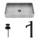 VIGO Basilica Gothic ConcretoStone Grey Bathroom Sink/Basin Set with Sterling Faucet and Rectangular Vessel image 2