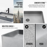 VIGO Basilica Gothic ConcretoStone Grey Bathroom Sink/Basin Set with Sterling Faucet and Rectangular Vessel image 4