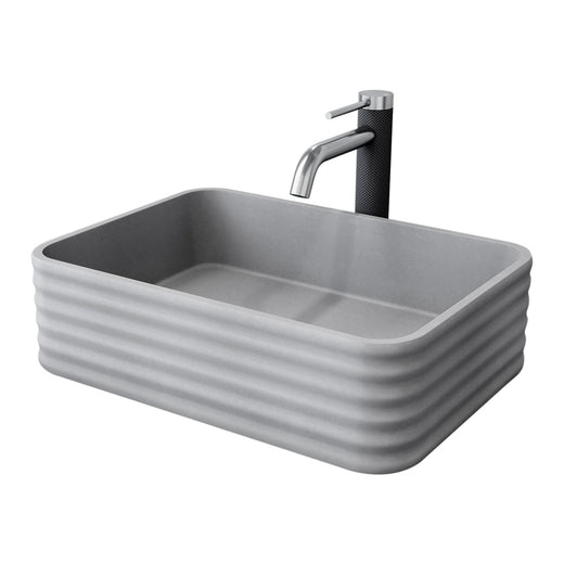 VIGO Cadman ConcretoStone Grey Bathroom Sink/Basin Set with Lexington Faucet and Rectangular Vessel