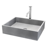VIGO Coca Gothic ConcretoStone Grey Bathroom Sink/Basin Set with Cass Faucet and Rectangular Vessel