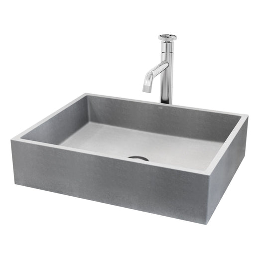 VIGO Coca Gothic ConcretoStone Grey Bathroom Sink/Basin Set with Cass Faucet and Rectangular Vessel