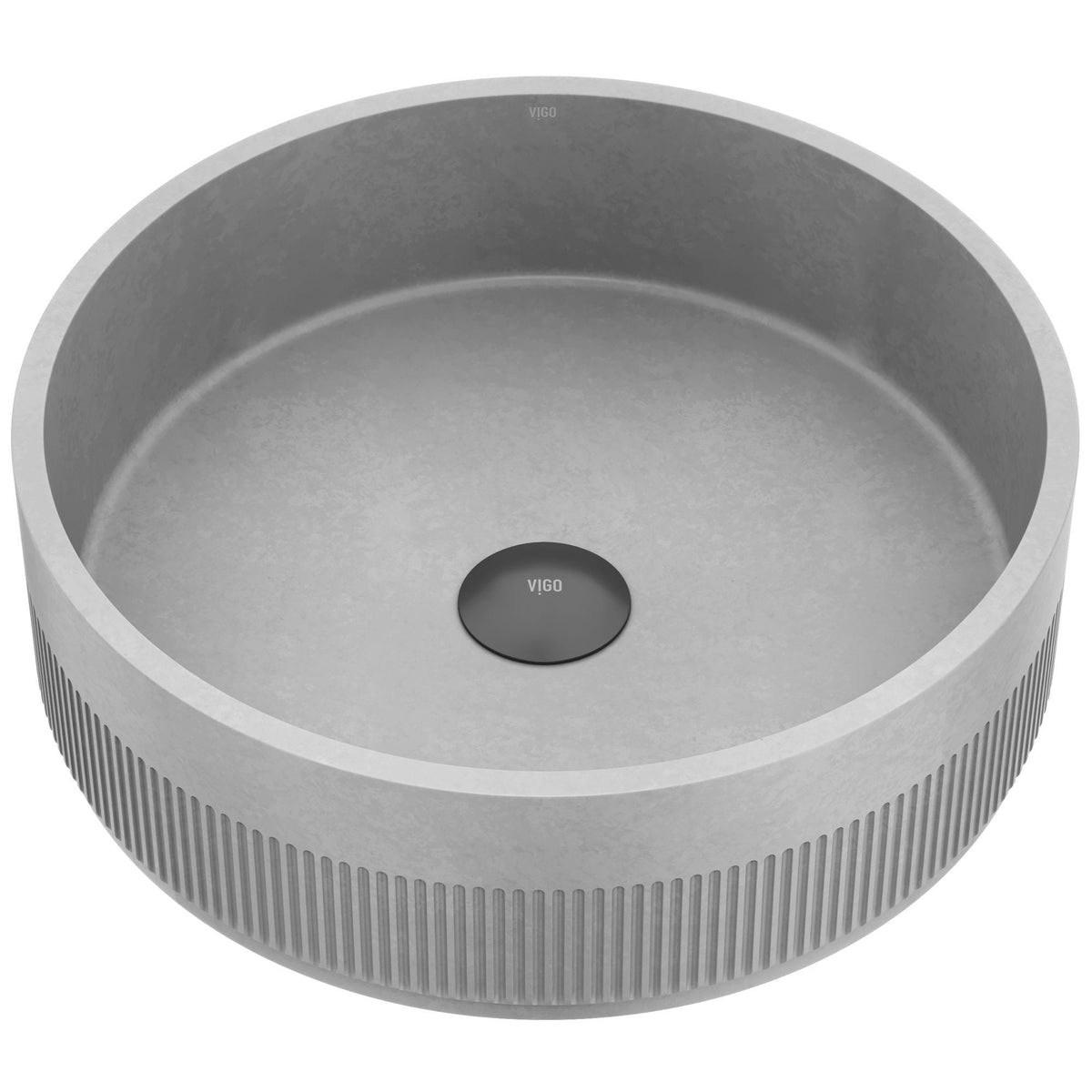 VIGO Cypress ConcretoStone 16-in Deep Grey Bathroom Sink/Basin with Round Fluted Vessel