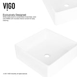 VIGO Dianthus Matte Stone Square Vessel Bathroom Sink, Above-Counter Installation, White image 3