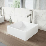 VIGO Dianthus Matte Stone Square Vessel Bathroom Sink, Above-Counter Installation, White image 6