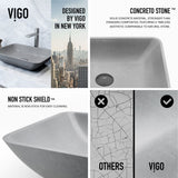 VIGO Duomo Gothic ConcretoStone 18x13-in Deep Grey Bathroom Sink/Basin with Rectangular Vessel image 5