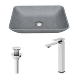 VIGO Duomo Gothic ConcretoStone Grey Bathroom Sink/Basin Set with Dunn Faucet and Rectangular Vessel image 2