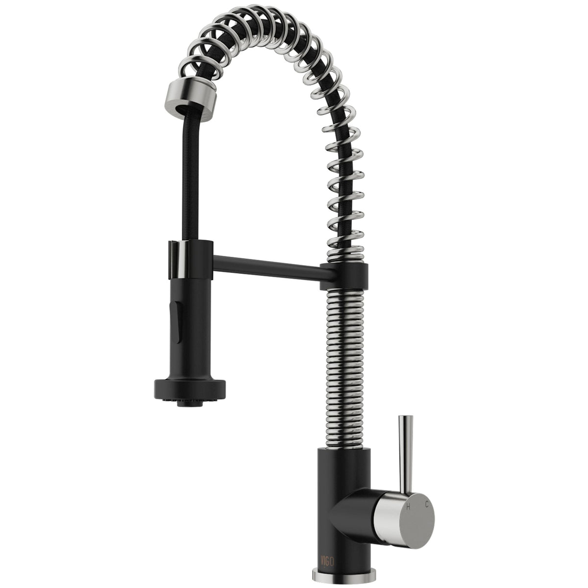 VIGO Edison Single Handle Pull Down Kitchen Faucet, Stainless Steel/Matte Black