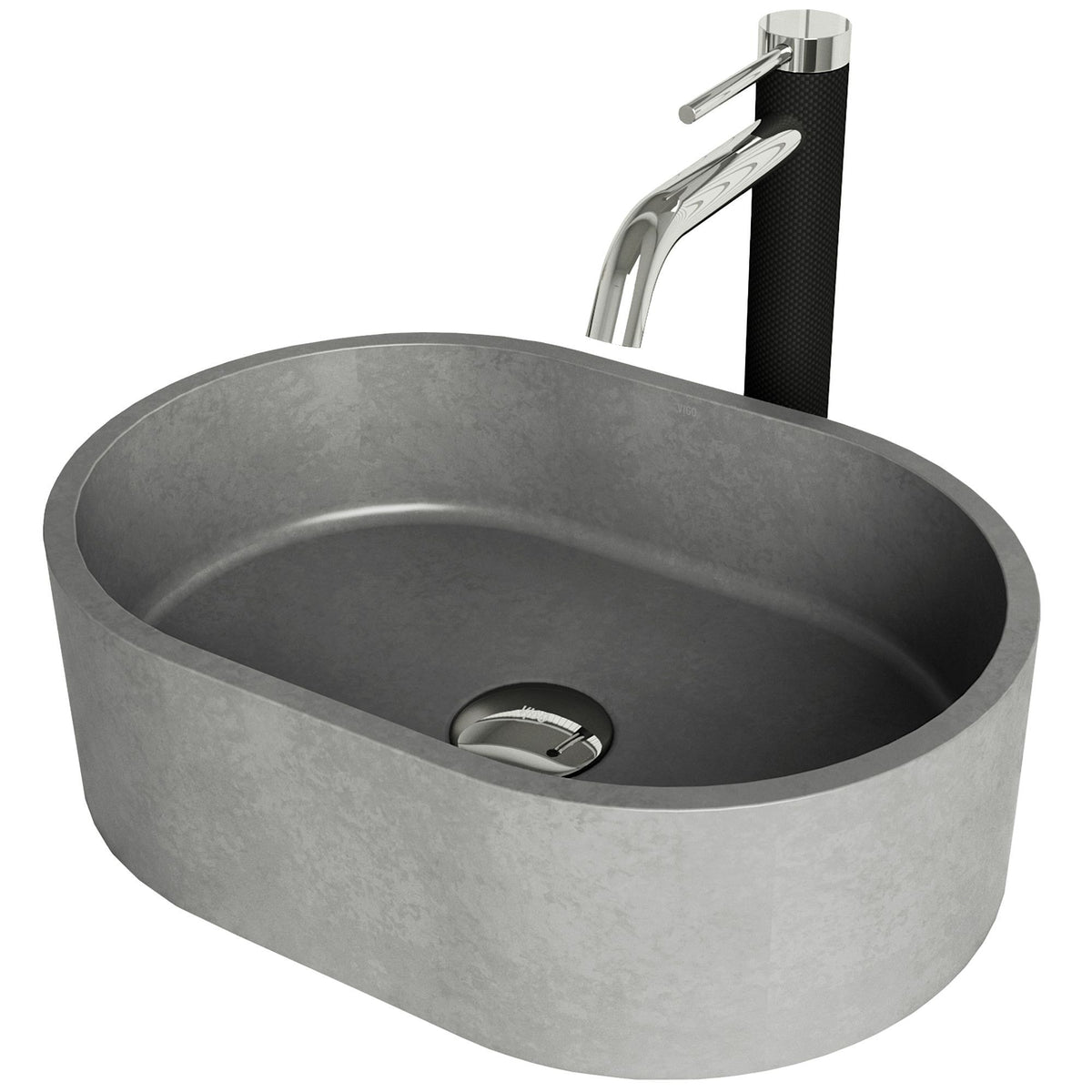 VIGO Giralda Gothic ConcretoStone Grey Bathroom Sink/Basin Set with Lexington Faucet and Oval Composite Vessel